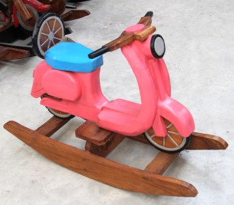 Teak rocking horse scooter pink